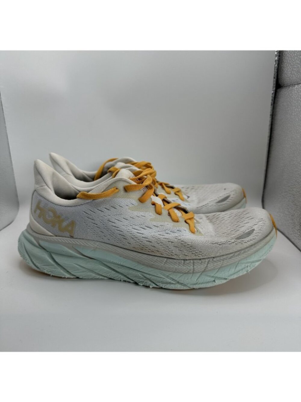 Hoka One Oene W Clifton 8 Shoes Womens Size 7.5 B Gray Green Running Cushioned